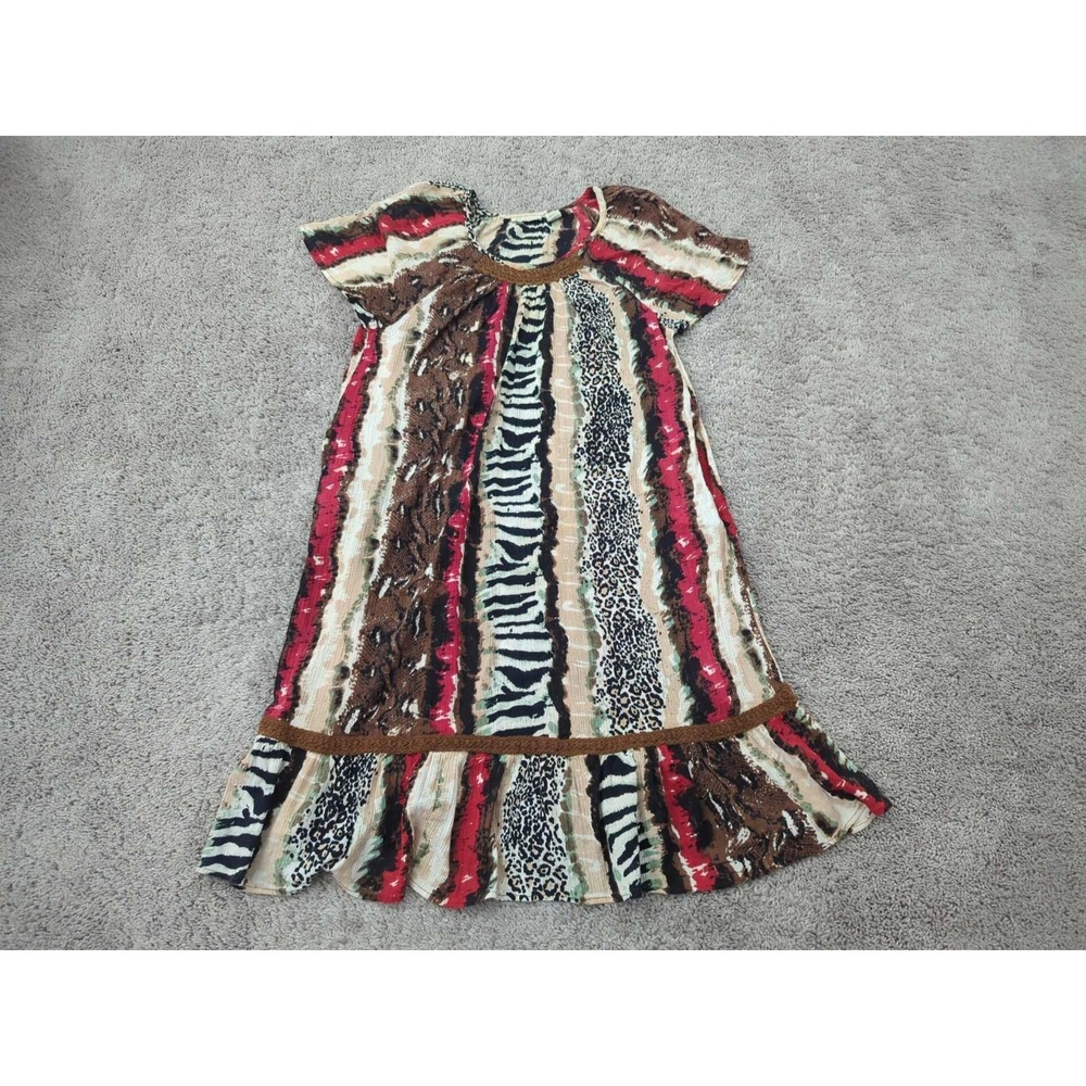 Phases‎ Dress Womens L Vertical Stripes Animal Print Kaftan Midi Loungewear